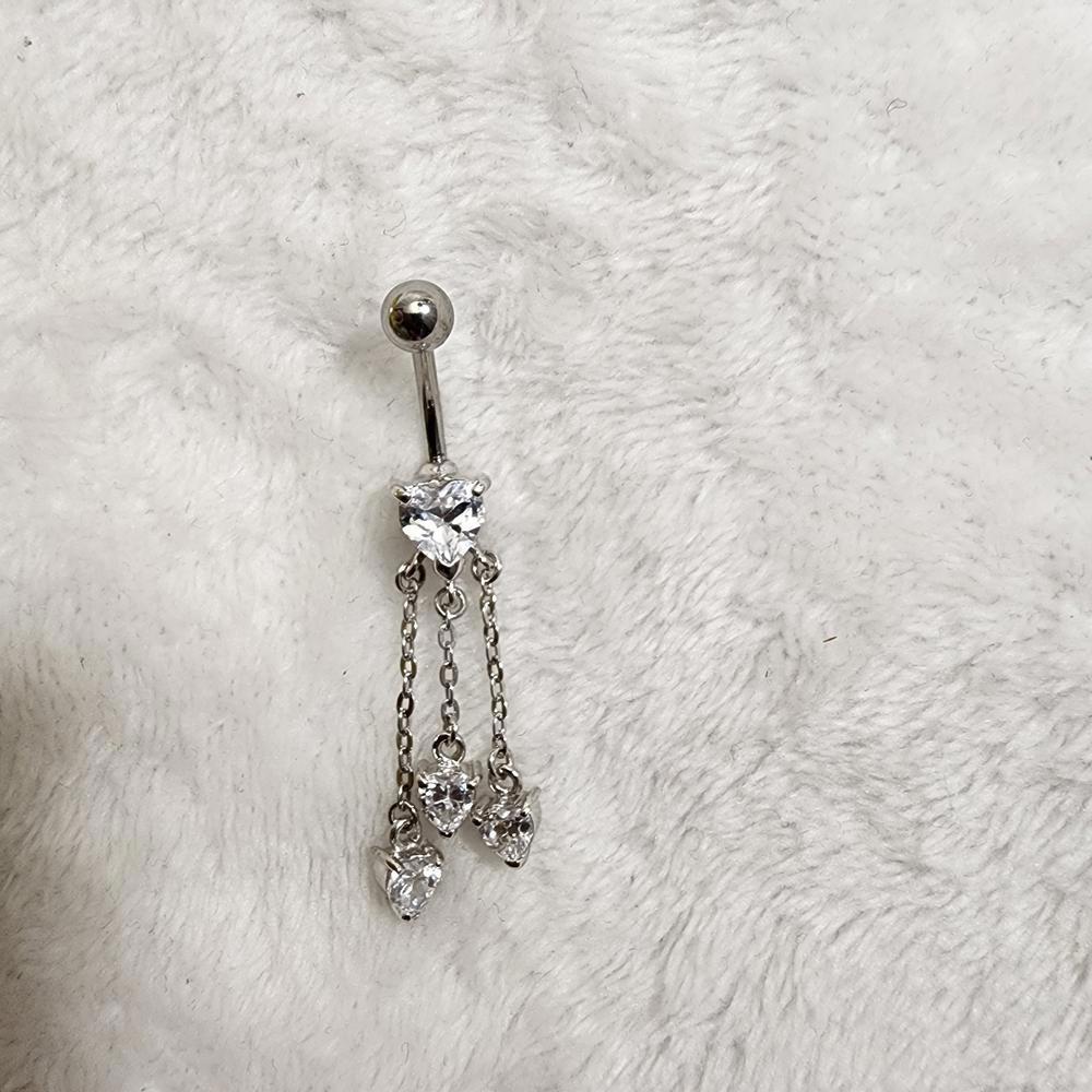 Silver Heart Dangle Belly Button Ring - image 2